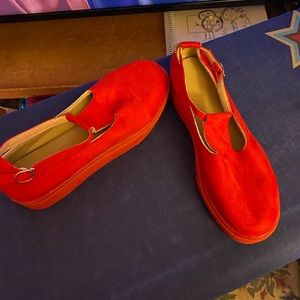 Shoes, 1 pair wedge heel sandal, 1 pair Red shoe, 1 pair Red and beige sneaker